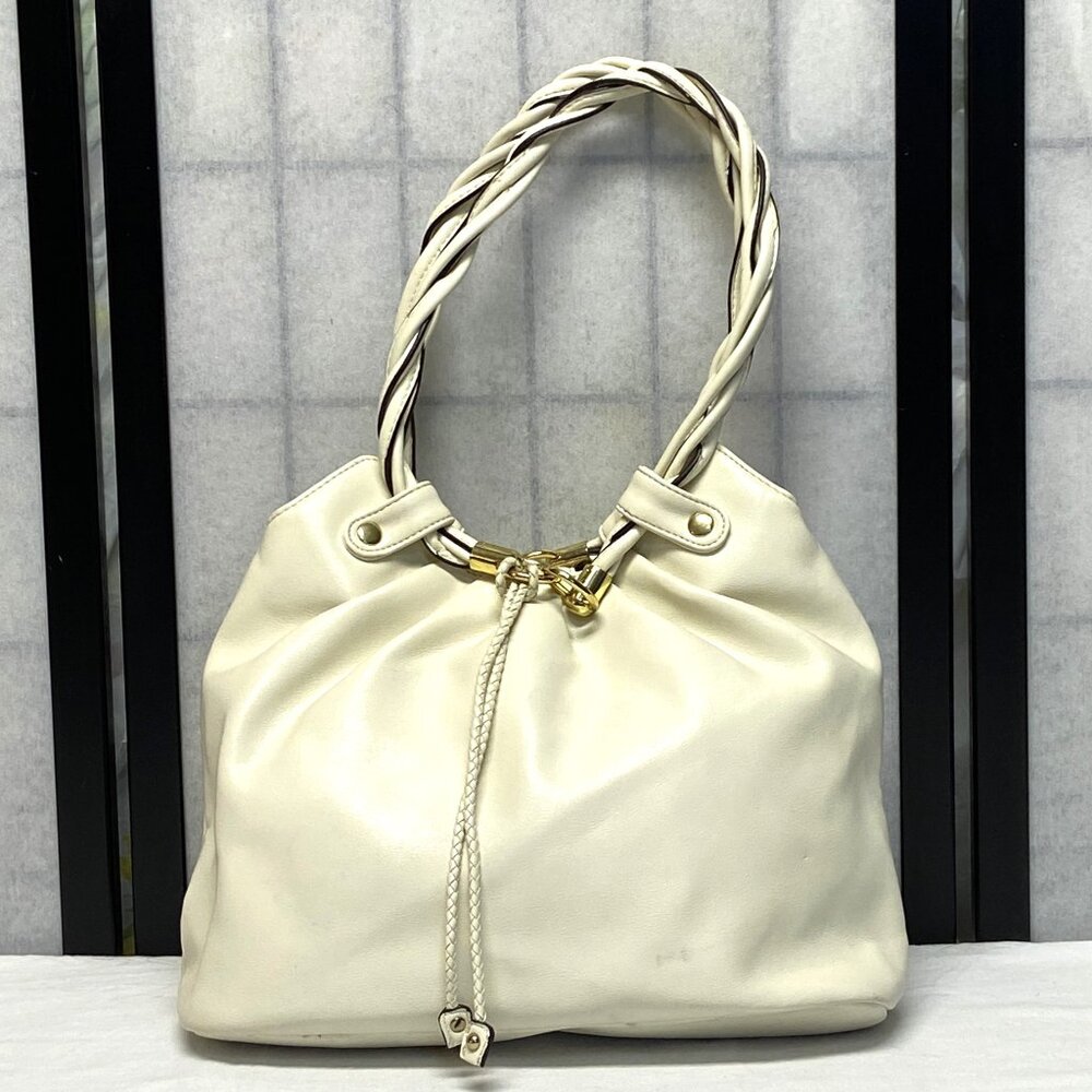 Relic Vintage Cream Vegan Faux Leather Drawstring Twist Handle Shoulder Bag